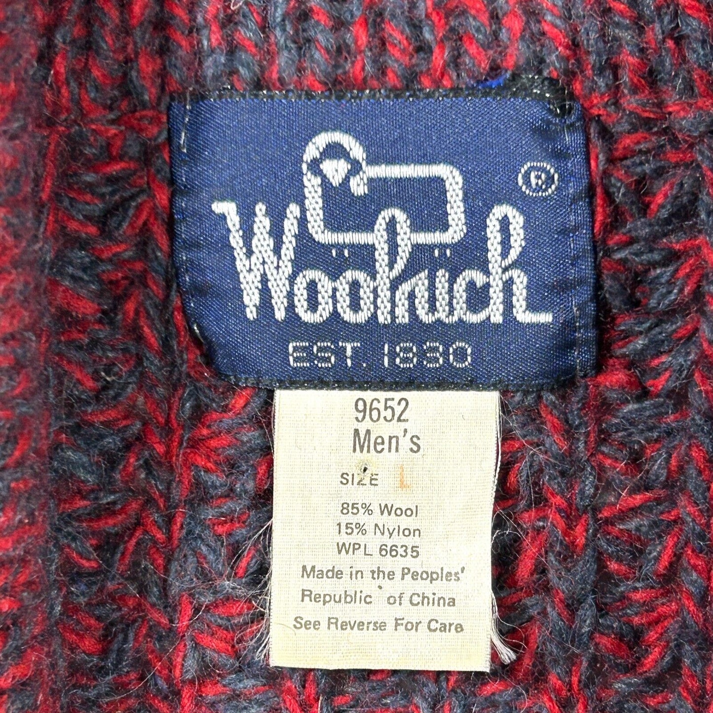 Woolrich Vtg Wool Pullover Sweater Fisherman Shawl Collar Red Button Size M