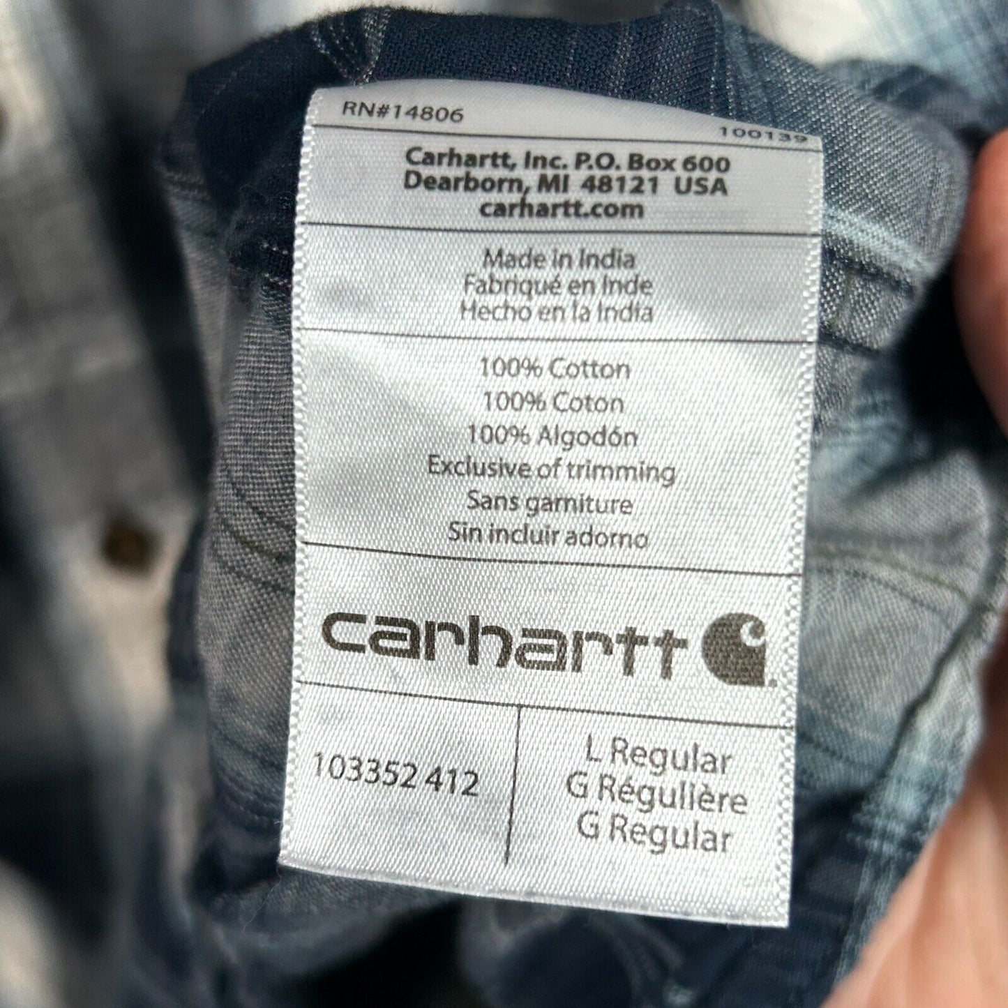 Carhartt Shirt Mens L Blue Fort Plaid Casual Workwear Relaxed Fit L/S Button