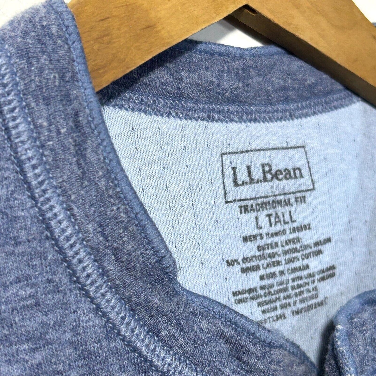 LL Bean River Driver Shirt Men's Large Tall LT Henley Wool Blend Blue