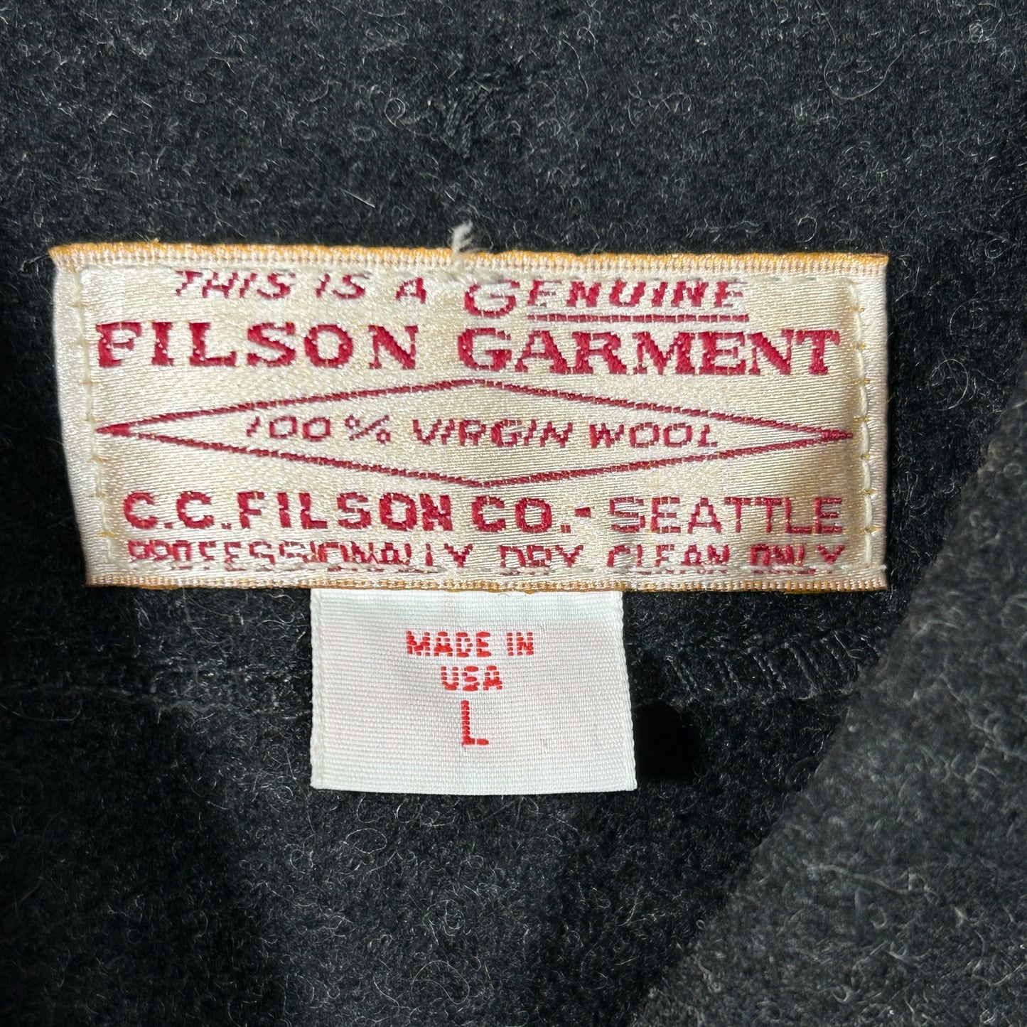 Filson MACKINAW WOOL JACKET LINER Mens L Charcoal USA Made Style 122