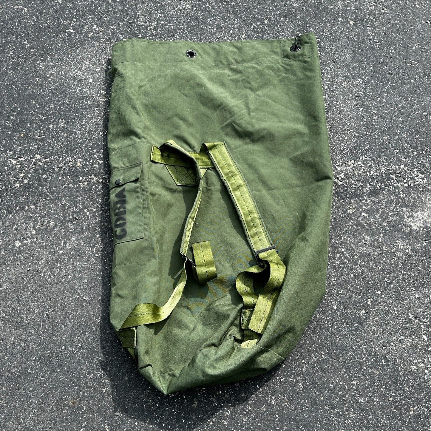 Military Duffle Bag, OD Green Nylon Sea Bag Carry Straps Army Duffel USGI VGC