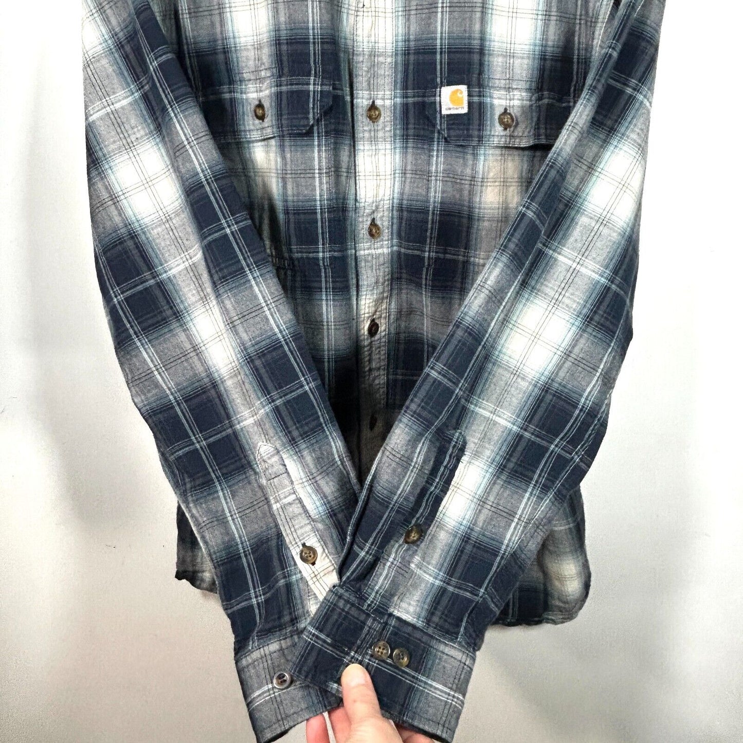 Carhartt Shirt Mens L Blue Fort Plaid Casual Workwear Relaxed Fit L/S Button