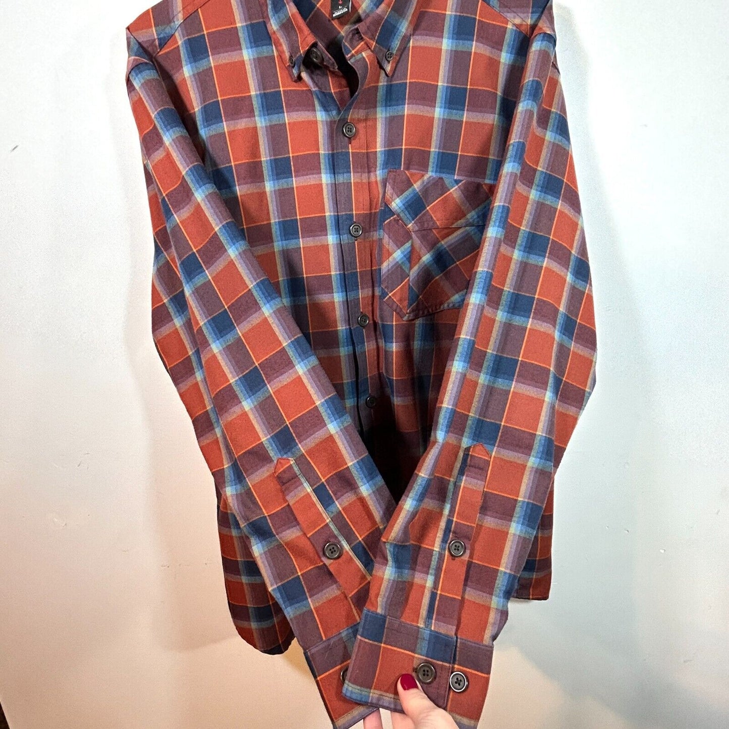 Alaskan Hardgear Duluth Flannel Shirt Mens L Blue Orange Plaid Boars Nest