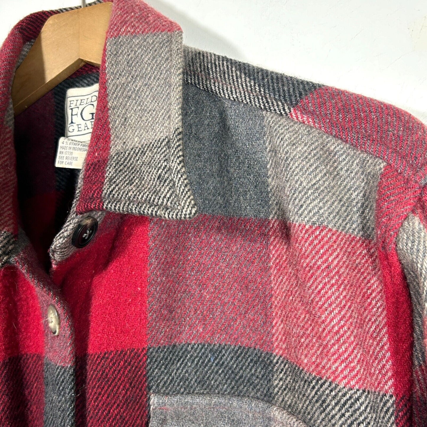 Vintage Field Gear Wool Heavyweight Shirt Jacket Mens L Red Plaid Button Up