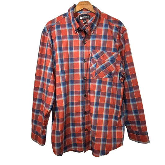 Alaskan Hardgear Duluth Flannel Shirt Mens L Blue Orange Plaid Boars Nest