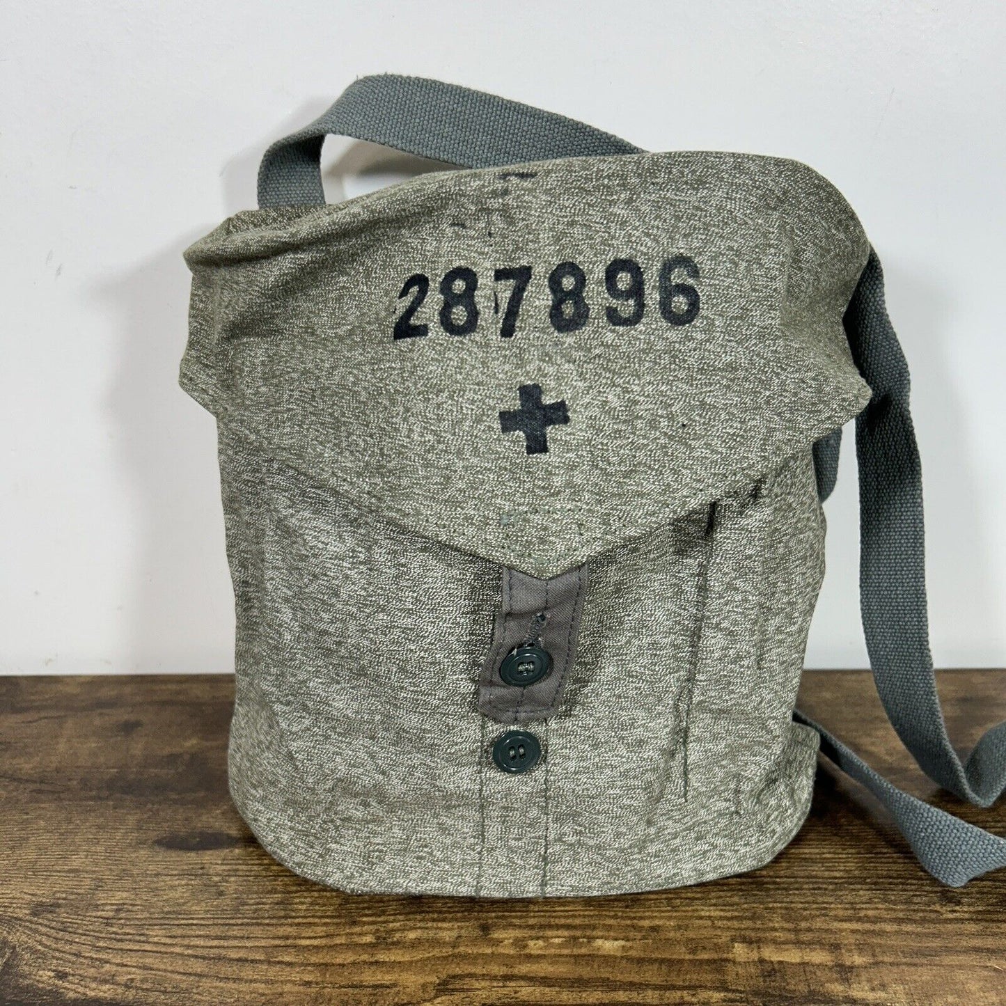 New Old Stock Swiss Gas Mask Bag - Salt and Pepper - Maker Marked