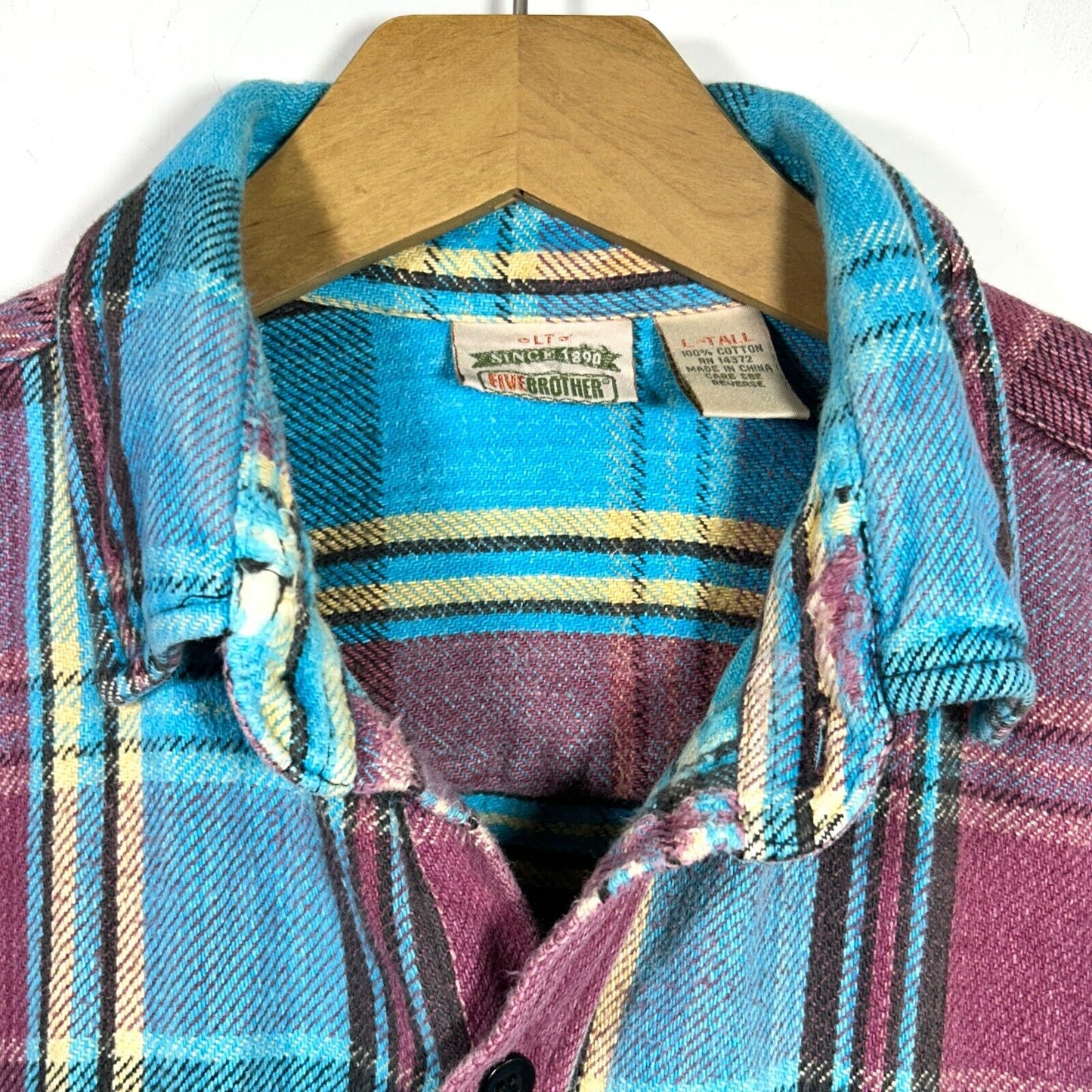 VTG 90s Five Brother Heavy Duty Colorway Striped Flannel Shirt Mens L Tall