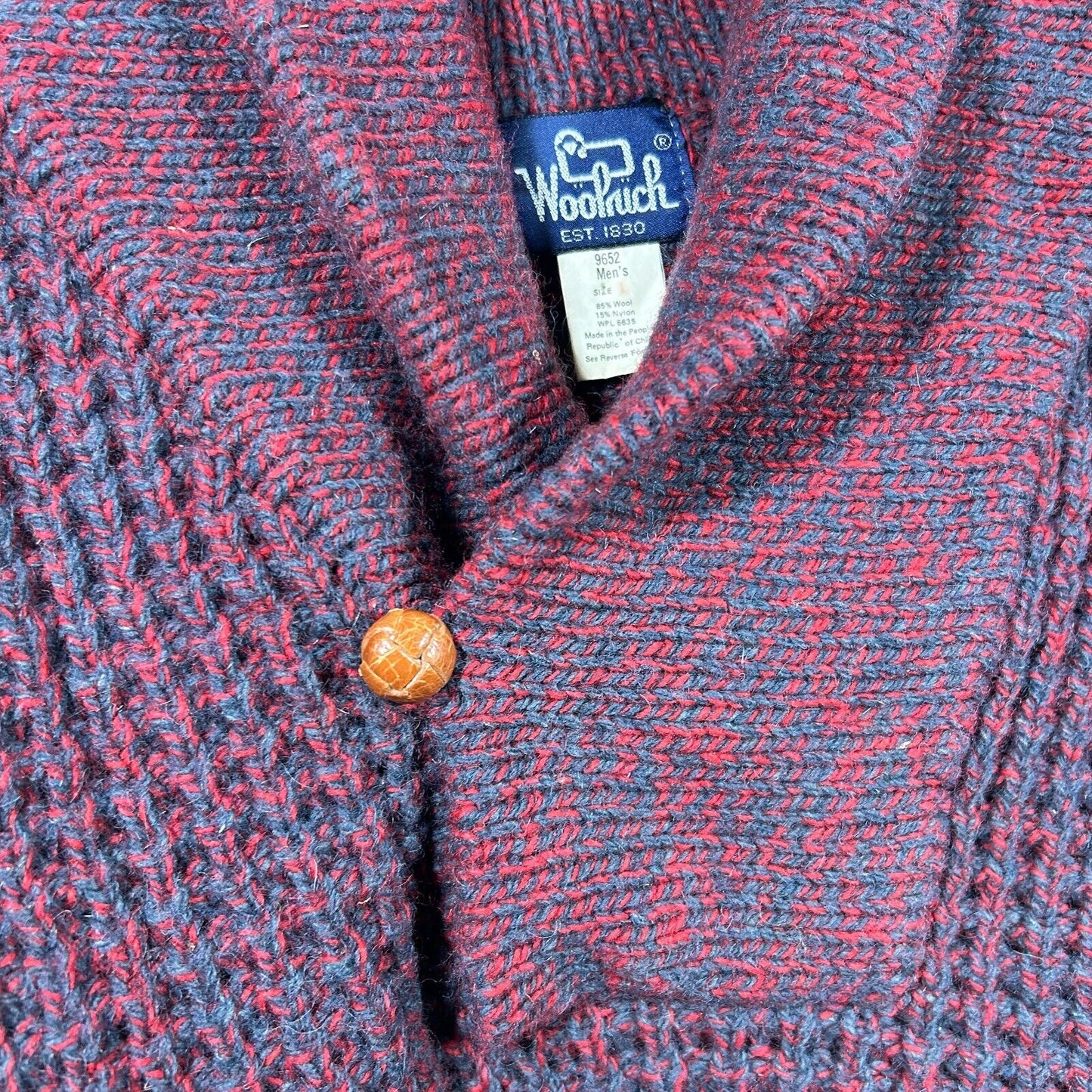 Woolrich Vtg Wool Pullover Sweater Fisherman Shawl Collar Red Button Size M