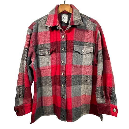 Vintage Field Gear Wool Heavyweight Shirt Jacket Mens L Red Plaid Button Up