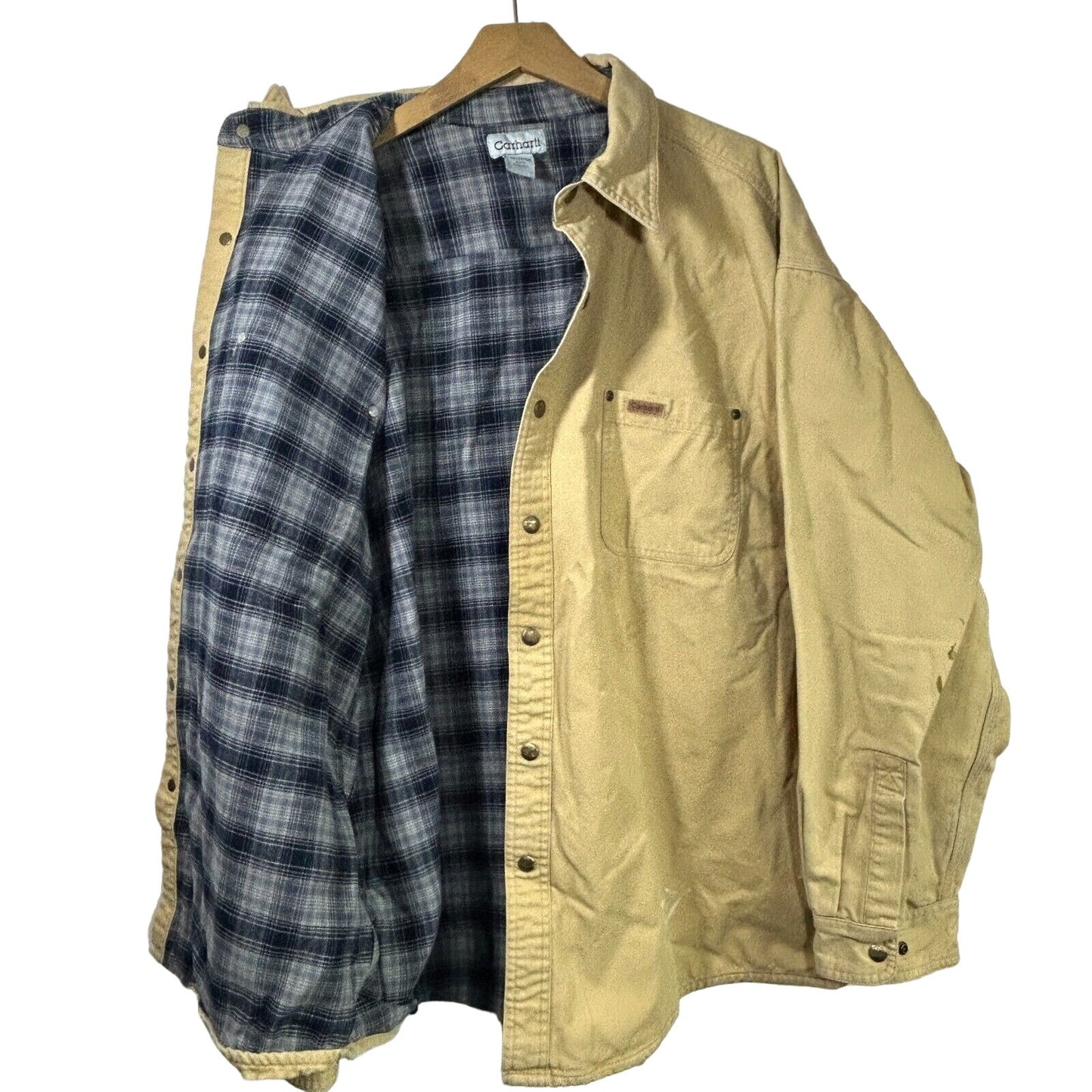 Carhartt Shirt Jac Mens 2XL Khaki Shacket Flannel Lined Workwear