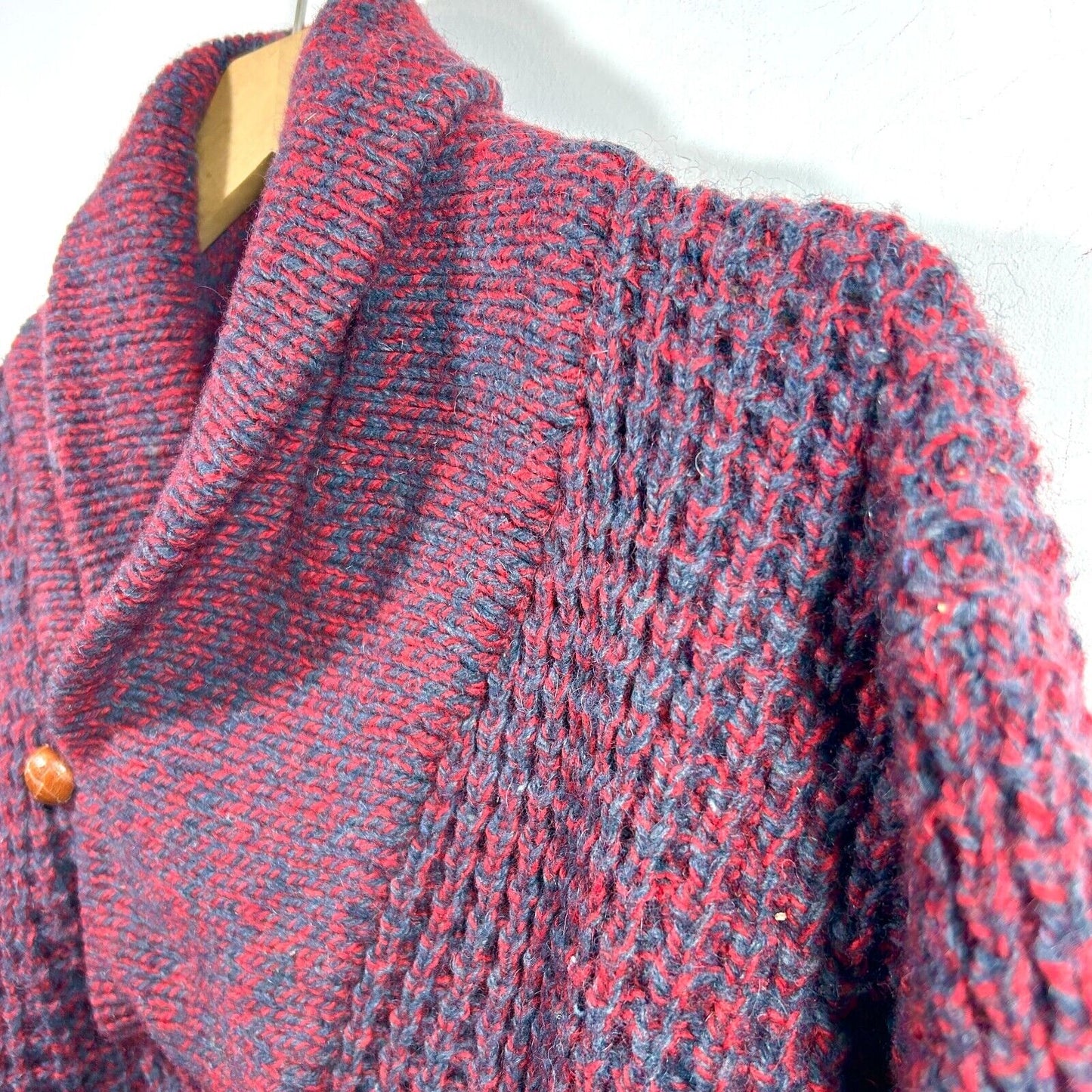 Woolrich Vtg Wool Pullover Sweater Fisherman Shawl Collar Red Button Size M