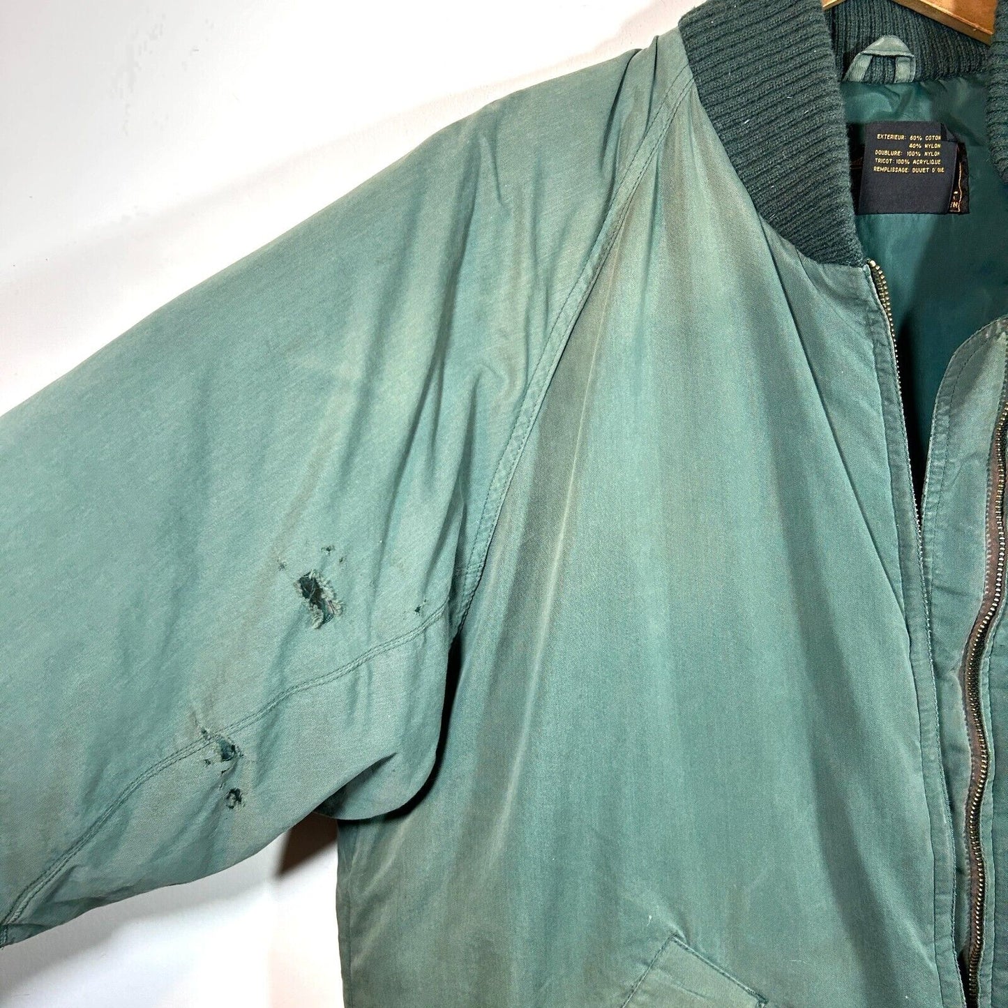 VINTAGE Eddie Bauer Jacket Mens L Tall Goose Down Flight Bomber Puffer 70s Green