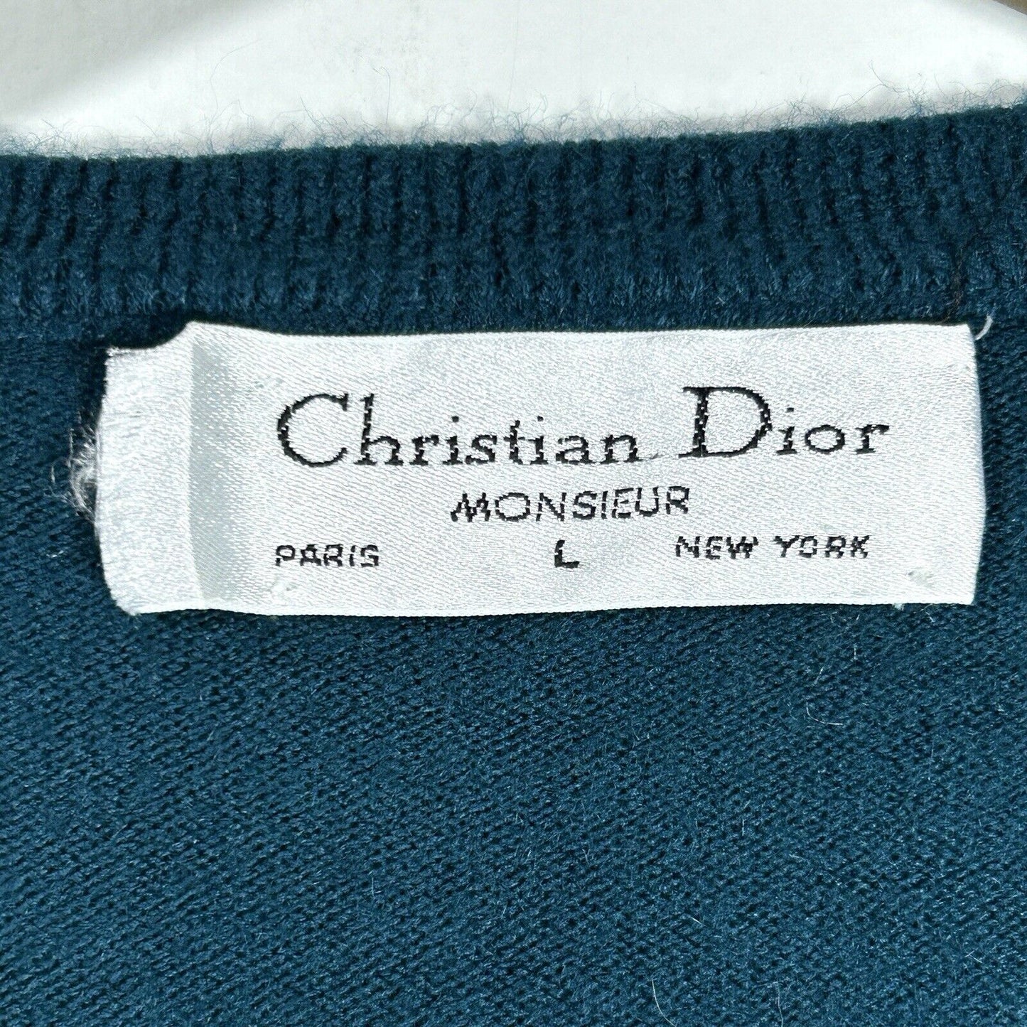 Vintage Christian Dior Sweater Orlon Acrylic V Neck Blue USA Made Mens L