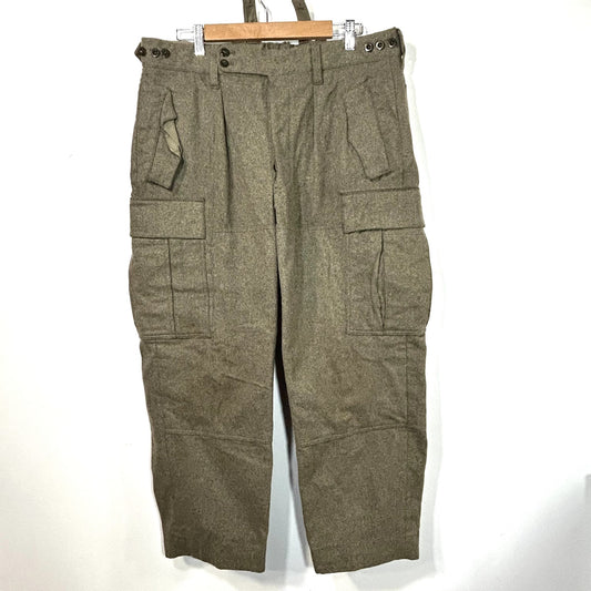 Vtg 70s Mens 36x27 German Military Heavy Wool Double Front Wide Leg Cargo Pants