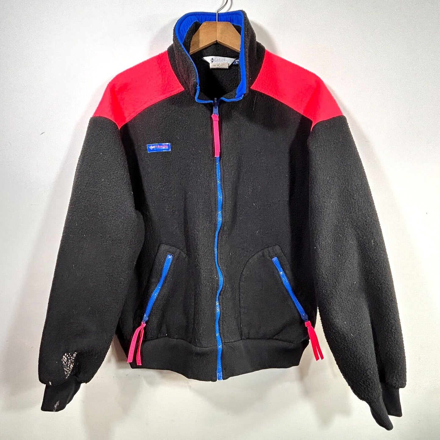 Vintage Columbia Ski Coat Jacket Mens L bugaboo 90’s Neon Blue Fleece Black USA