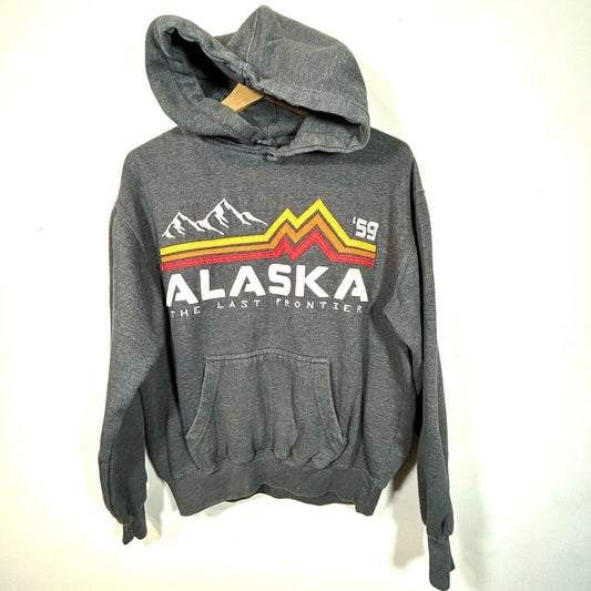 VTG Prairie Mountain Alaska Hoodie Sweatshirt Felt Embroidered Men's S