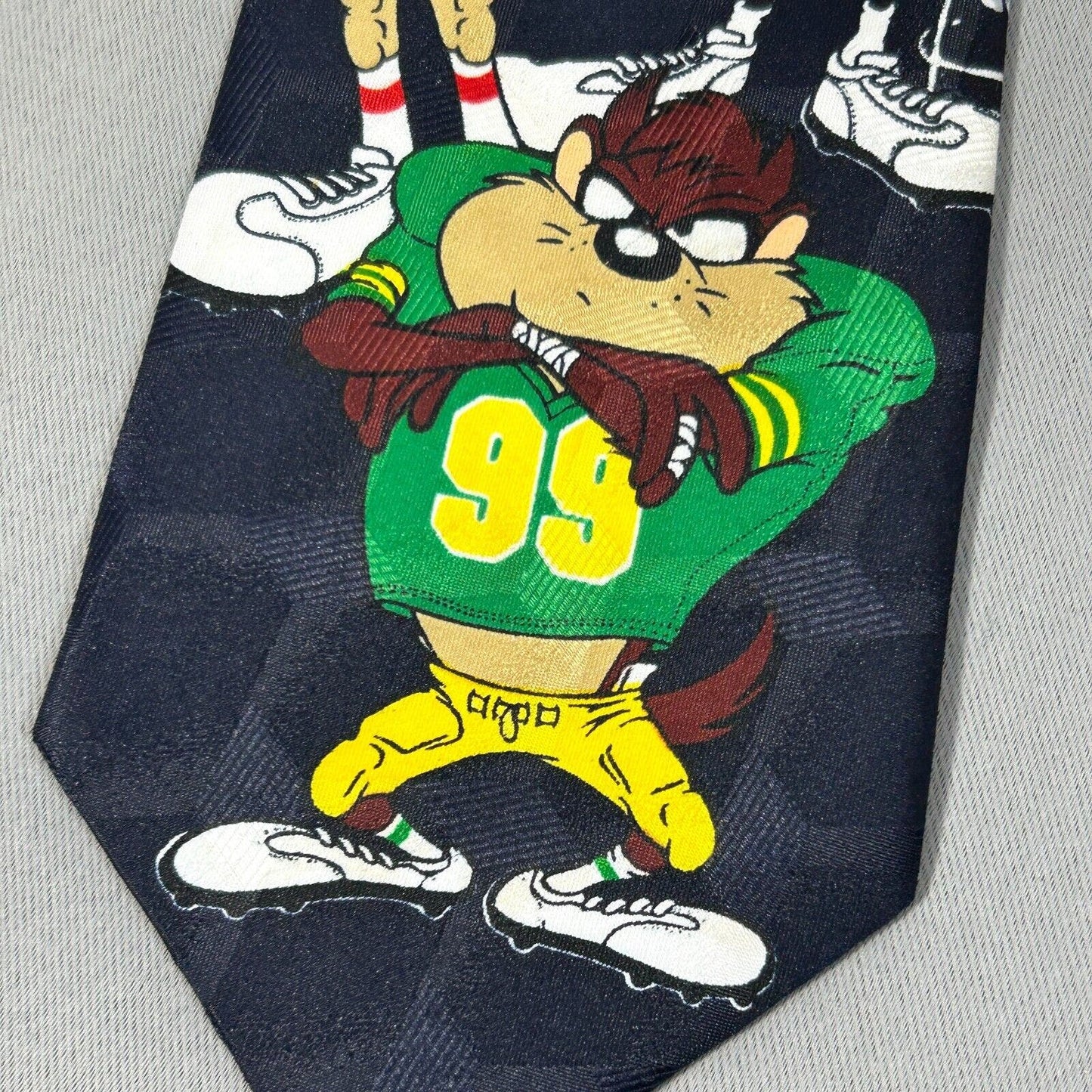 Vtg 96 Looney Tunes Mania Neck Tie Navy Bugs Daffy Taz Sylvester Wile E Football