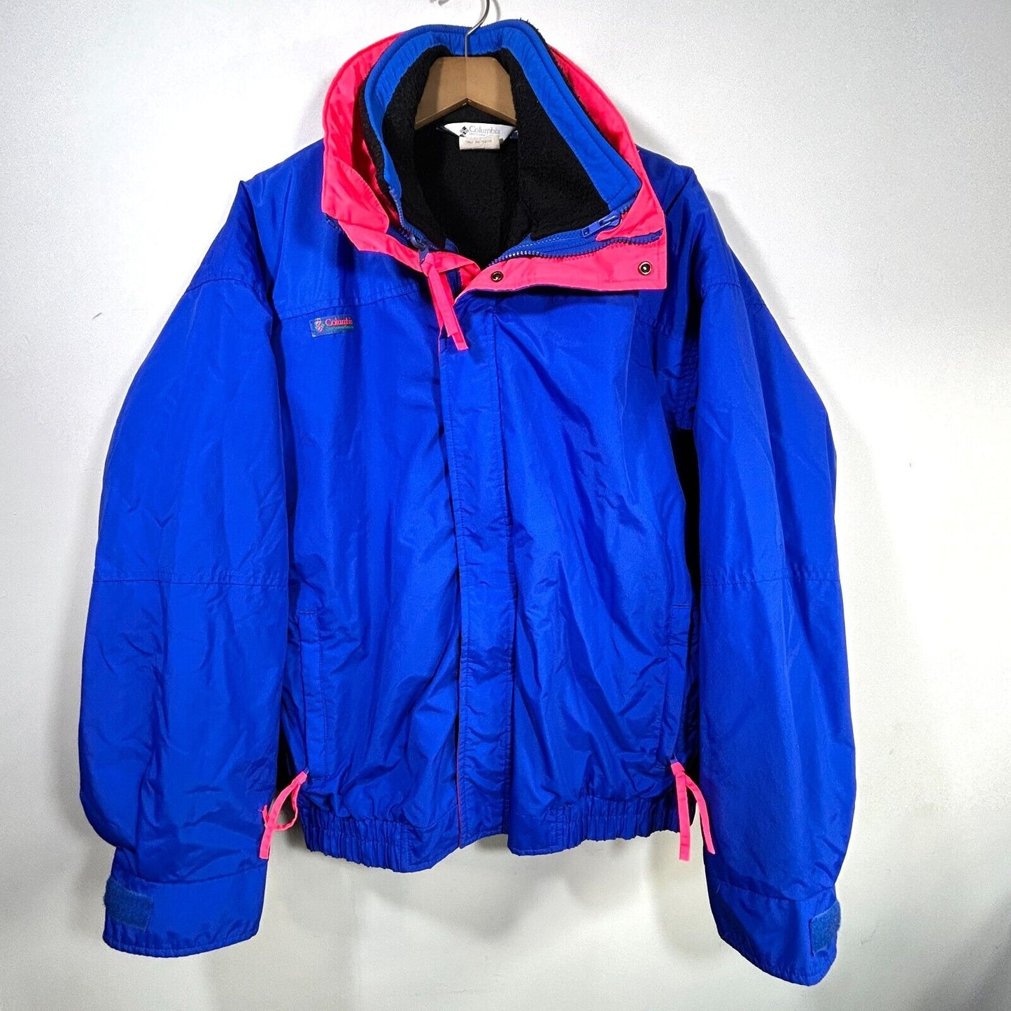 Vintage Columbia Ski Coat Jacket Mens L bugaboo 90’s Neon Blue Fleece Black USA