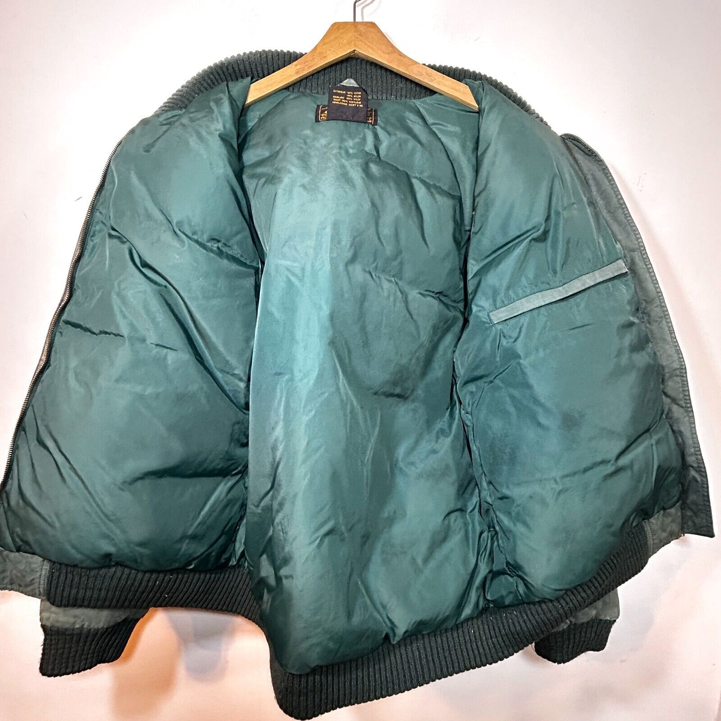 VINTAGE Eddie Bauer Jacket Mens L Tall Goose Down Flight Bomber Puffer 70s Green