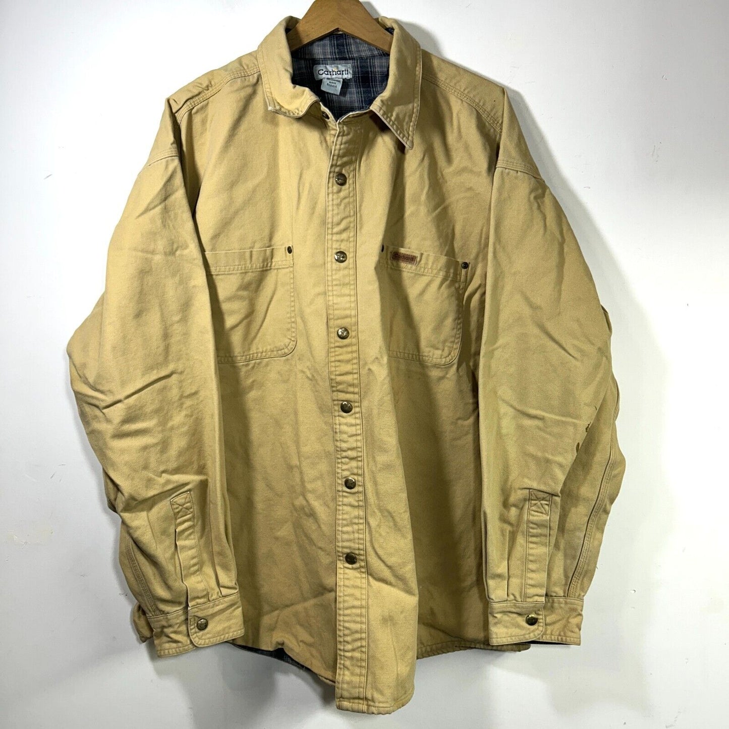 Carhartt Shirt Jac Mens 2XL Khaki Shacket Flannel Lined Workwear