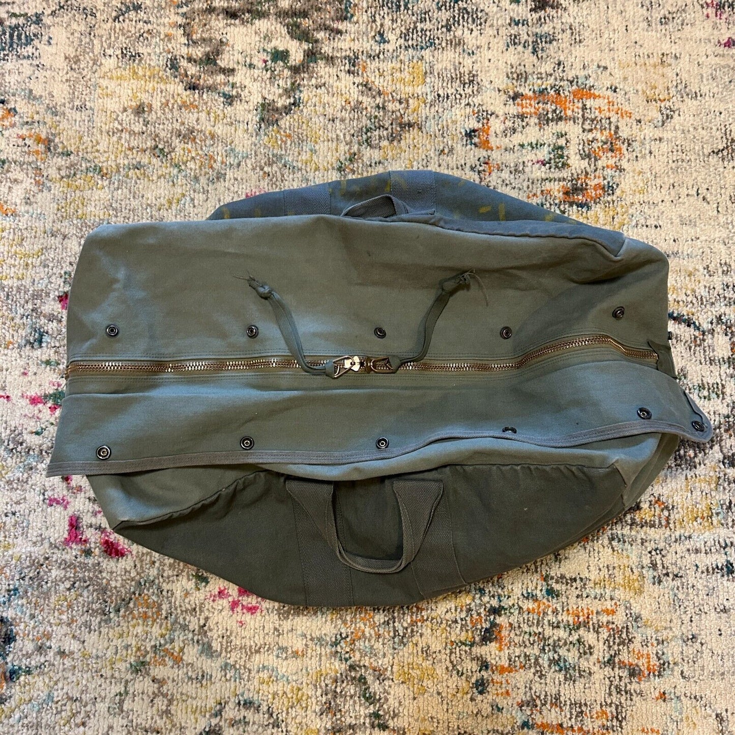 Vintage Military Flyers Pilot Kit Bag Green Heavy Canvas Duffle Air Force 80s