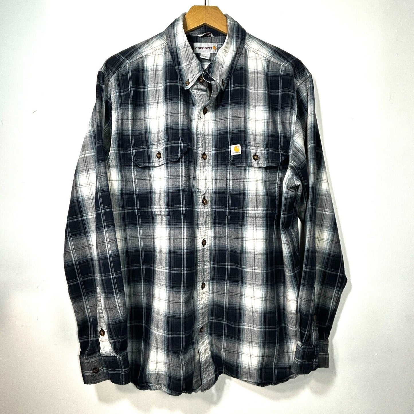 Carhartt Shirt Mens L Blue Fort Plaid Casual Workwear Relaxed Fit L/S Button