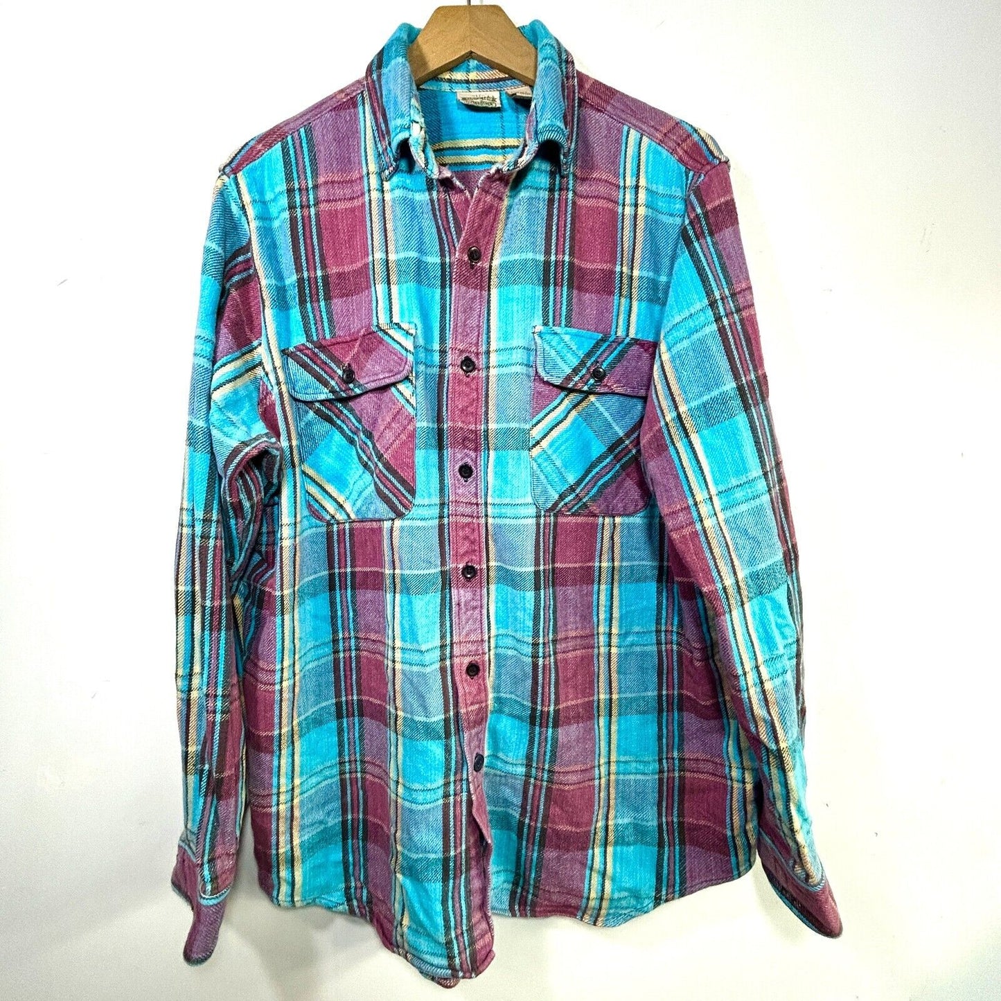 VTG 90s Five Brother Heavy Duty Colorway Striped Flannel Shirt Mens L Tall