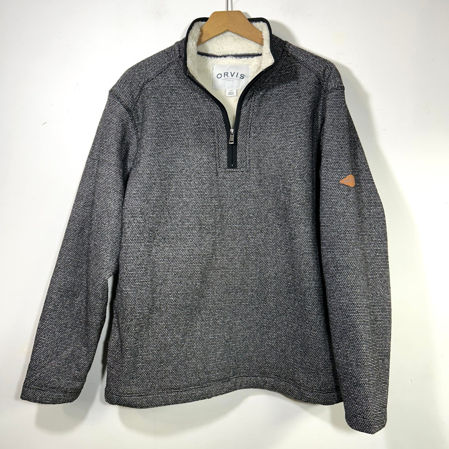 Orvis 1/4 Zip Lined Fleece Pullover Sweater Mens L Pockets