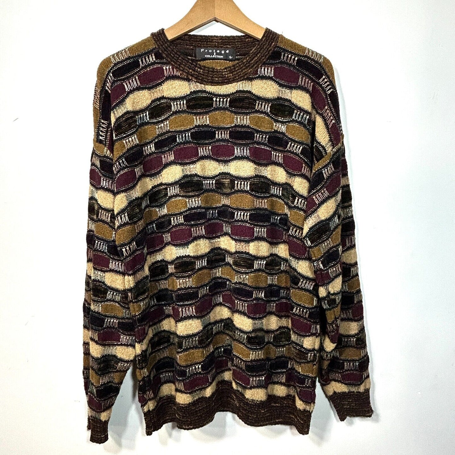 Vintage 90s Protege Collection Crazy Coogi Style Sweater Brown Black Mens Large