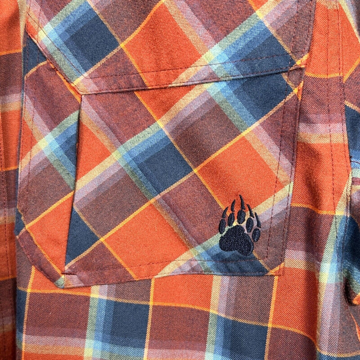 Alaskan Hardgear Duluth Flannel Shirt Mens L Blue Orange Plaid Boars Nest