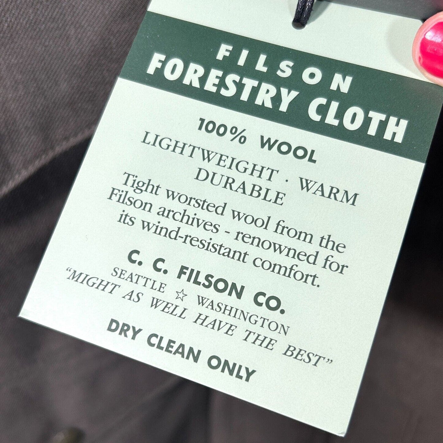 Filson Forestry Cloth Wool Cruiser Jacket Forest Green Pockets Mens Size XL NWT