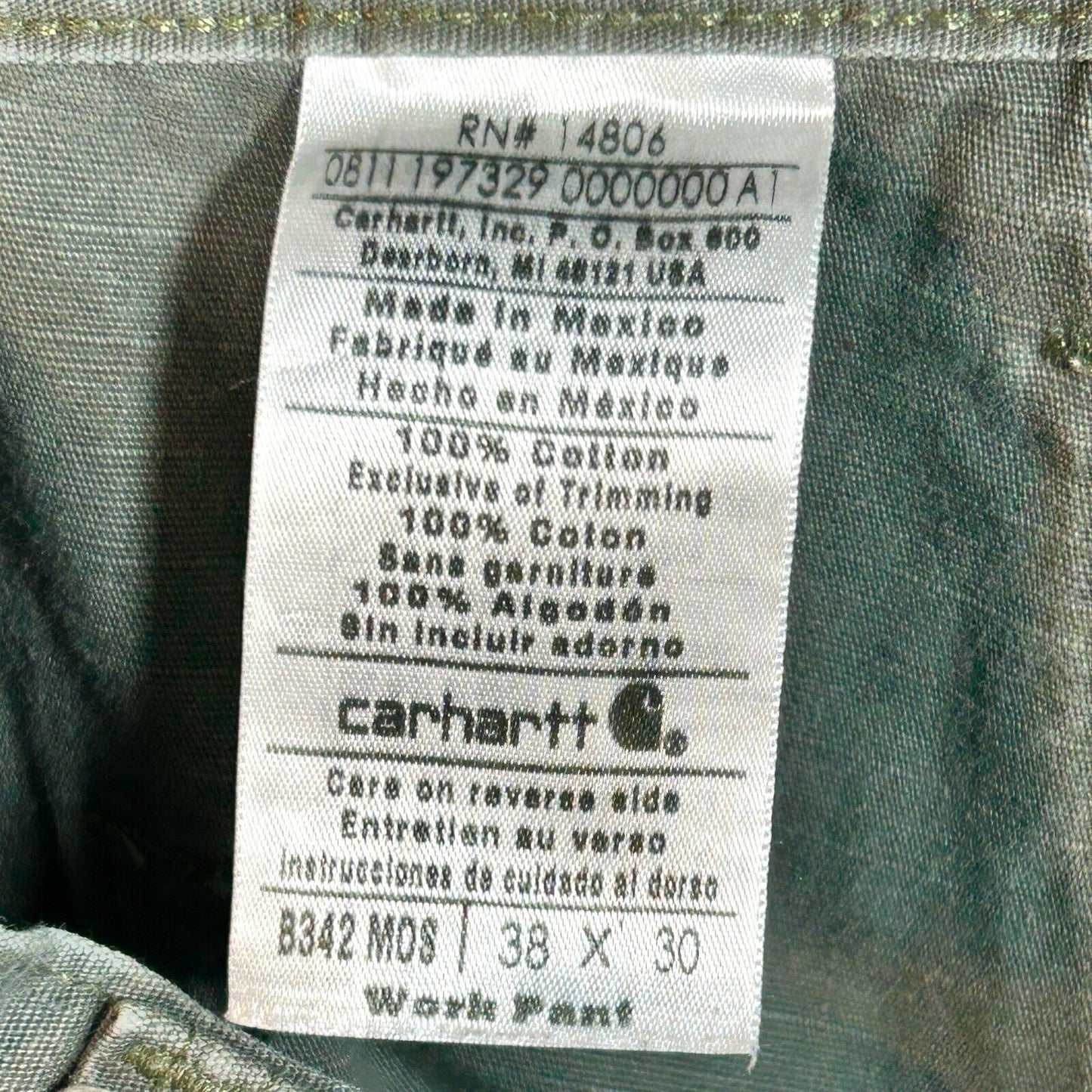 Carhartt Pants Double Knee Ripstop Cargo B342 MOS Mens 37x29 Moss Green Relaxed