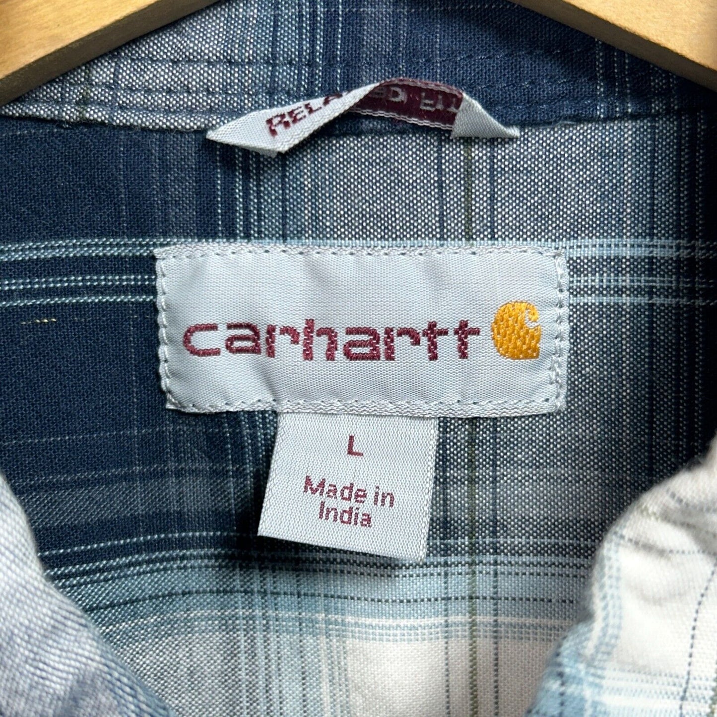 Carhartt Shirt Mens L Blue Fort Plaid Casual Workwear Relaxed Fit L/S Button