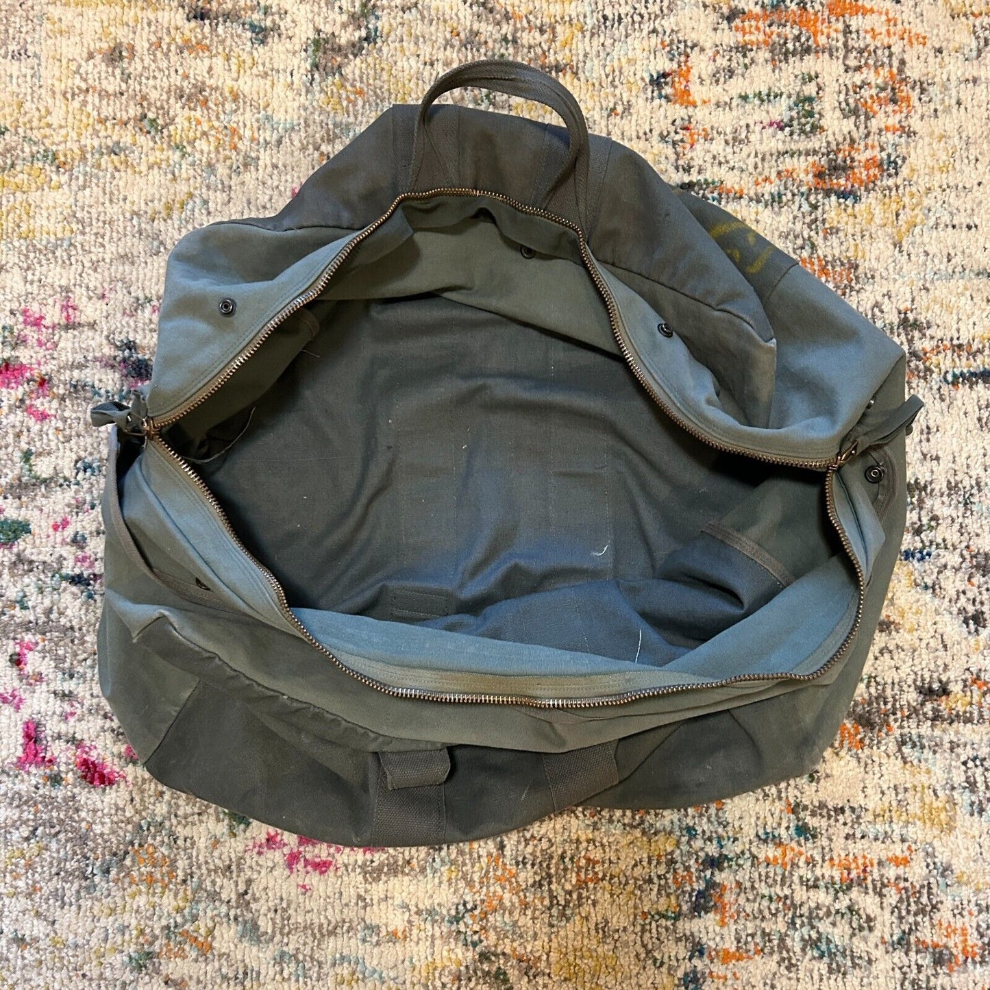 Vintage Military Flyers Pilot Kit Bag Green Heavy Canvas Duffle Air Force 80s