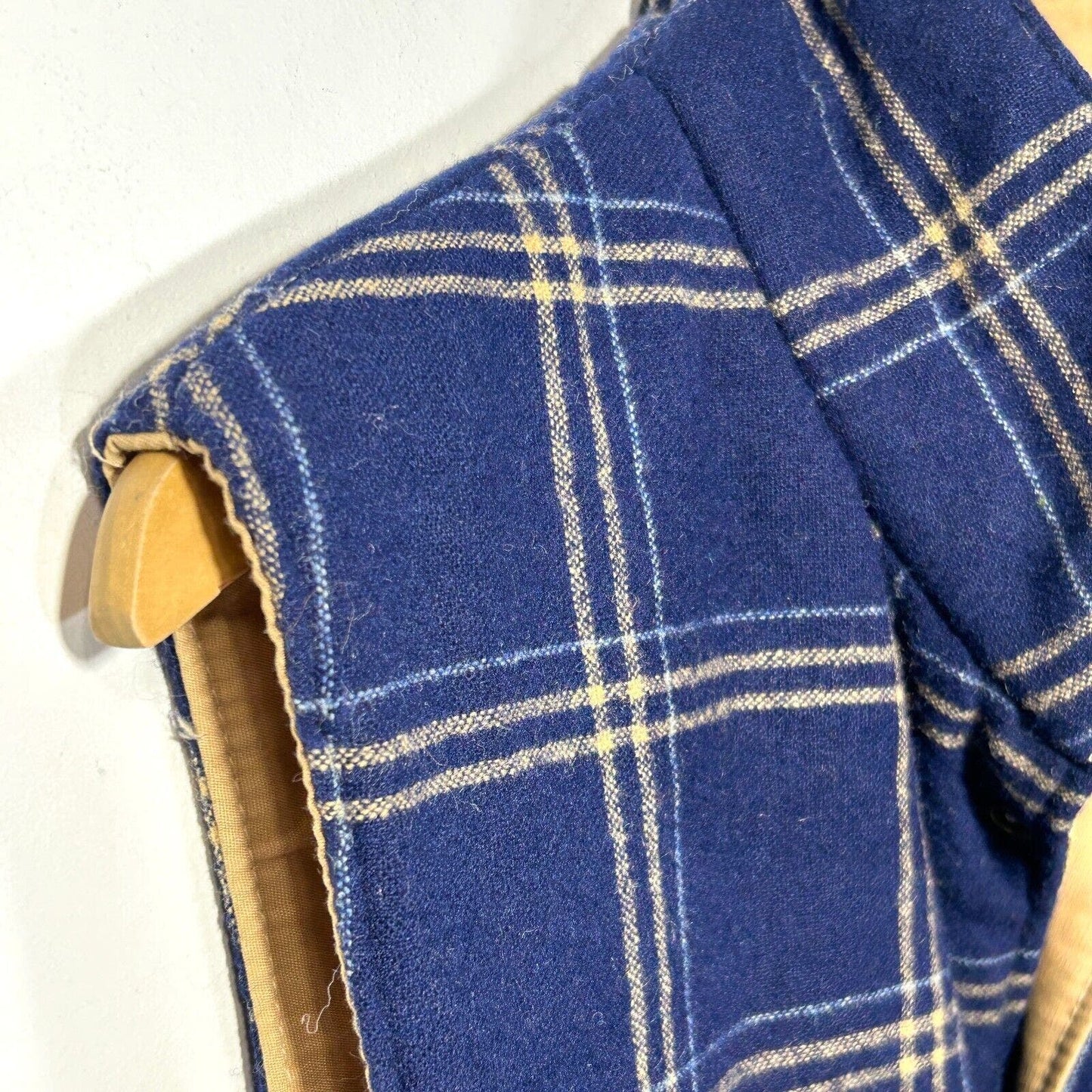 Vintage Reversible Puffer Vest Columbia Blue Plaid Tan Men’s S 1970’s