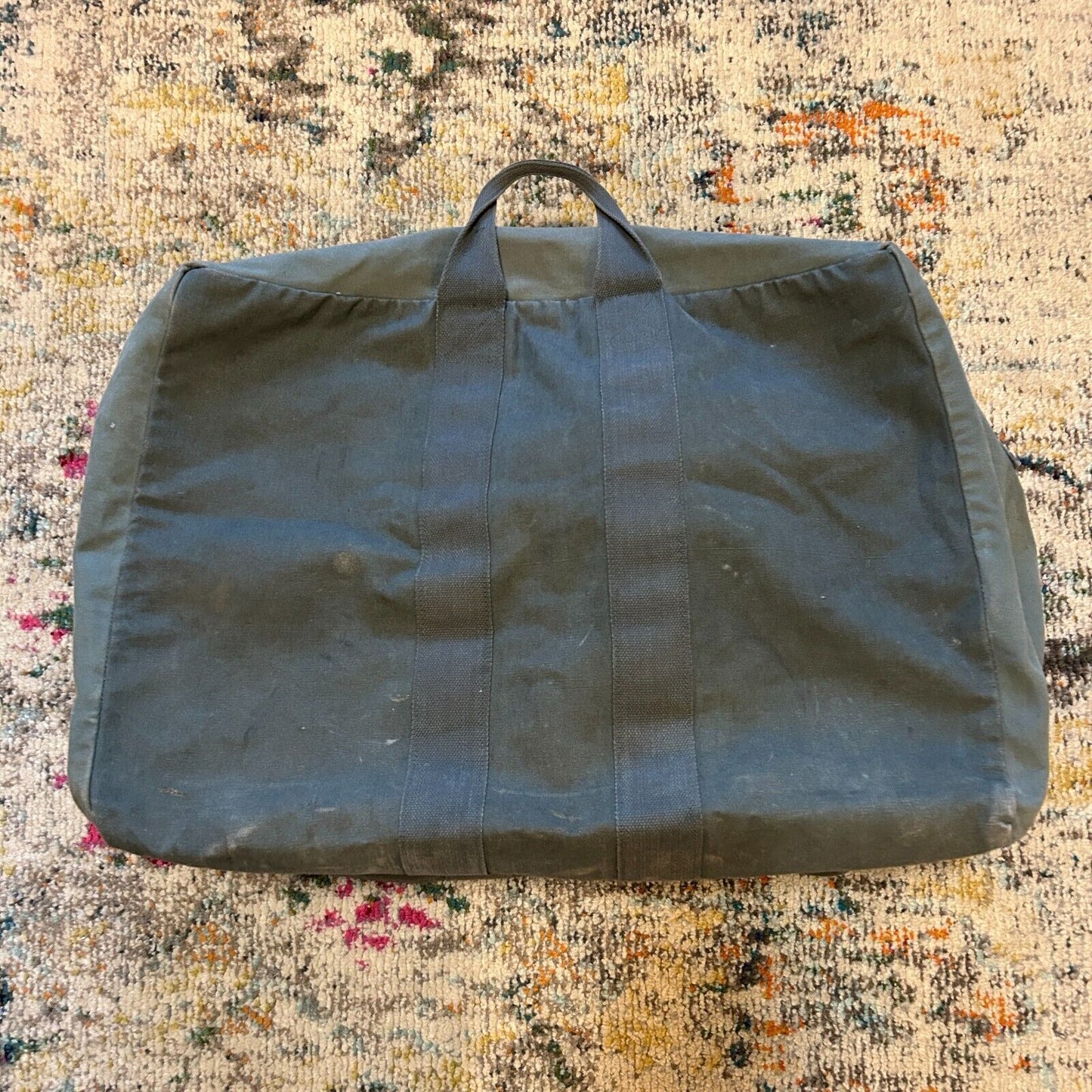 Vintage Military Flyers Pilot Kit Bag Green Heavy Canvas Duffle Air Force 80s