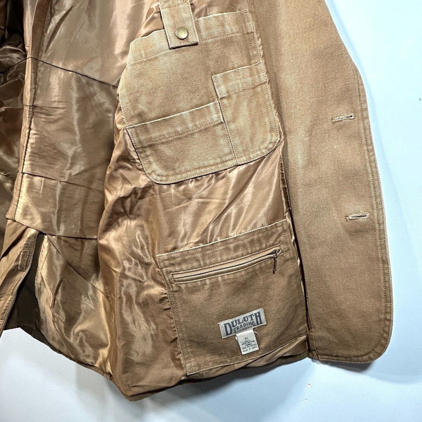 DULUTH TRADING Fire Hose Presentation Jacket Brown Canvas Pockets XL DISTRESSED