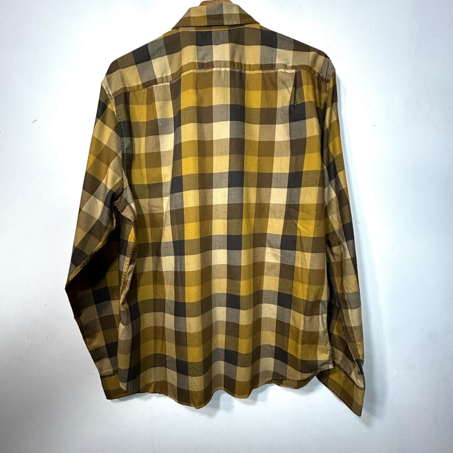 NAUTICA Mens L Black Yellow Plaid Button Down Dress Shirt Classic Fit