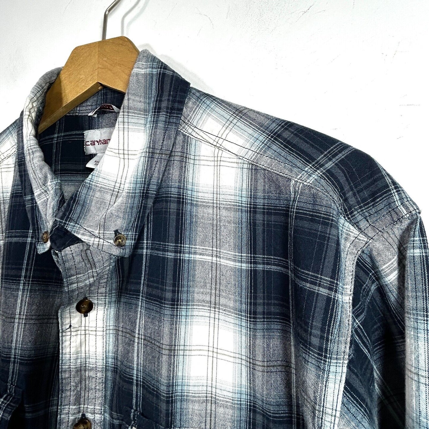 Carhartt Shirt Mens L Blue Fort Plaid Casual Workwear Relaxed Fit L/S Button