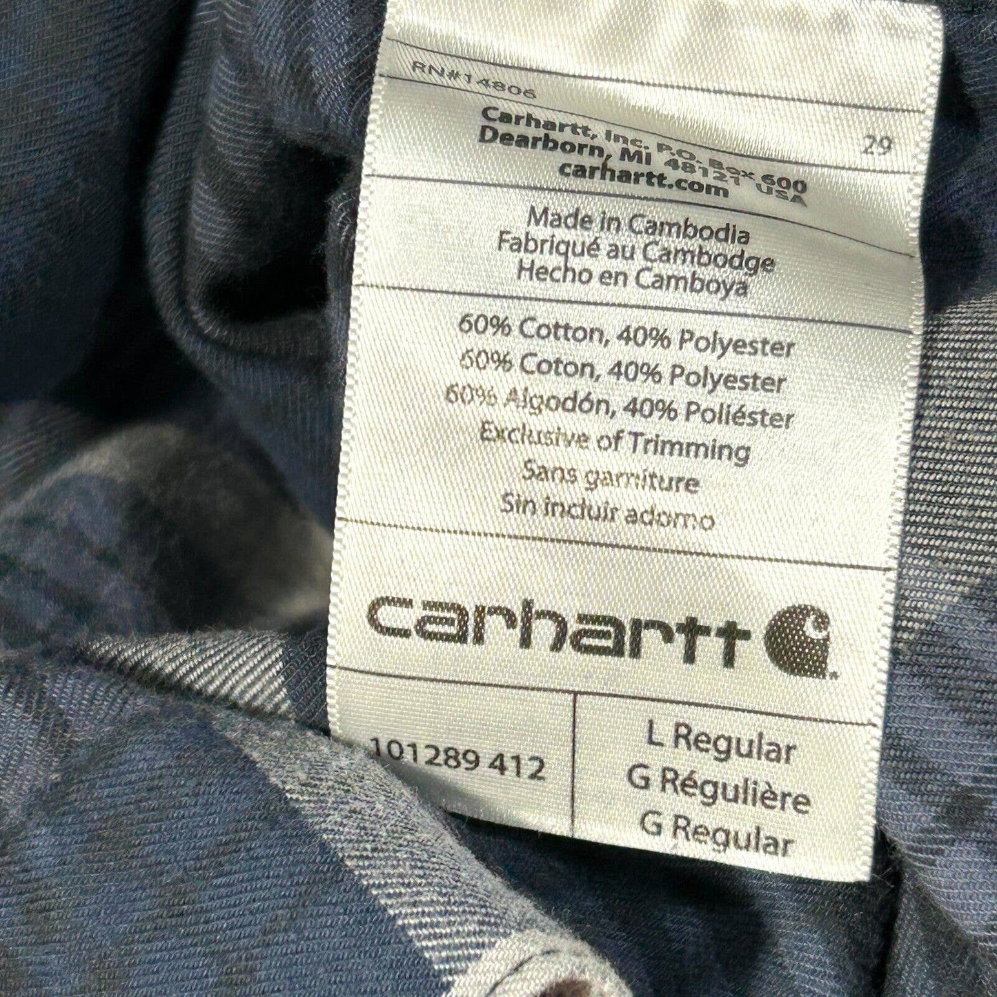 Men Carhartt Relaxed Fit Plaid Force Trade Cotton Blend Fast Dry L Large