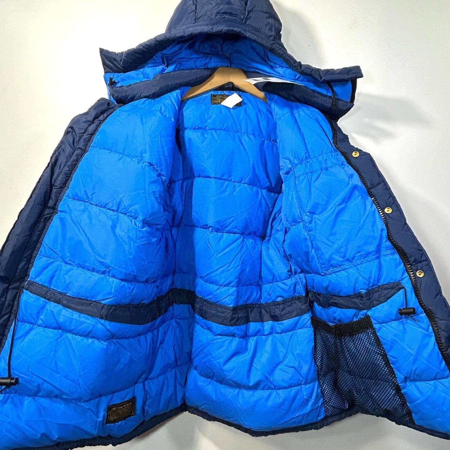 NWT Vintage Eddie Bauer Goose Down Puffer Parka Hood Blue M WPL 9647