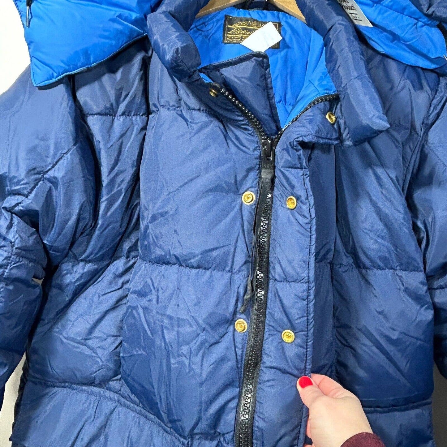 NWT Vintage Eddie Bauer Goose Down Puffer Parka Hood Blue M WPL 9647