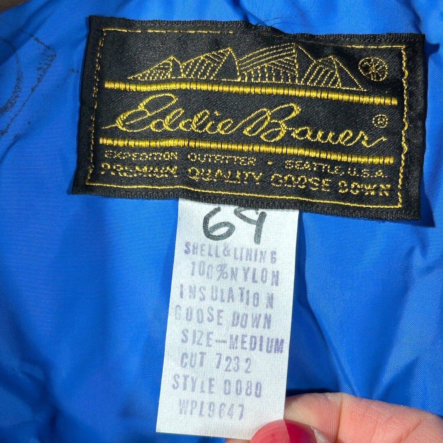 NWT Vintage Eddie Bauer Goose Down Puffer Parka Hood Blue M WPL 9647