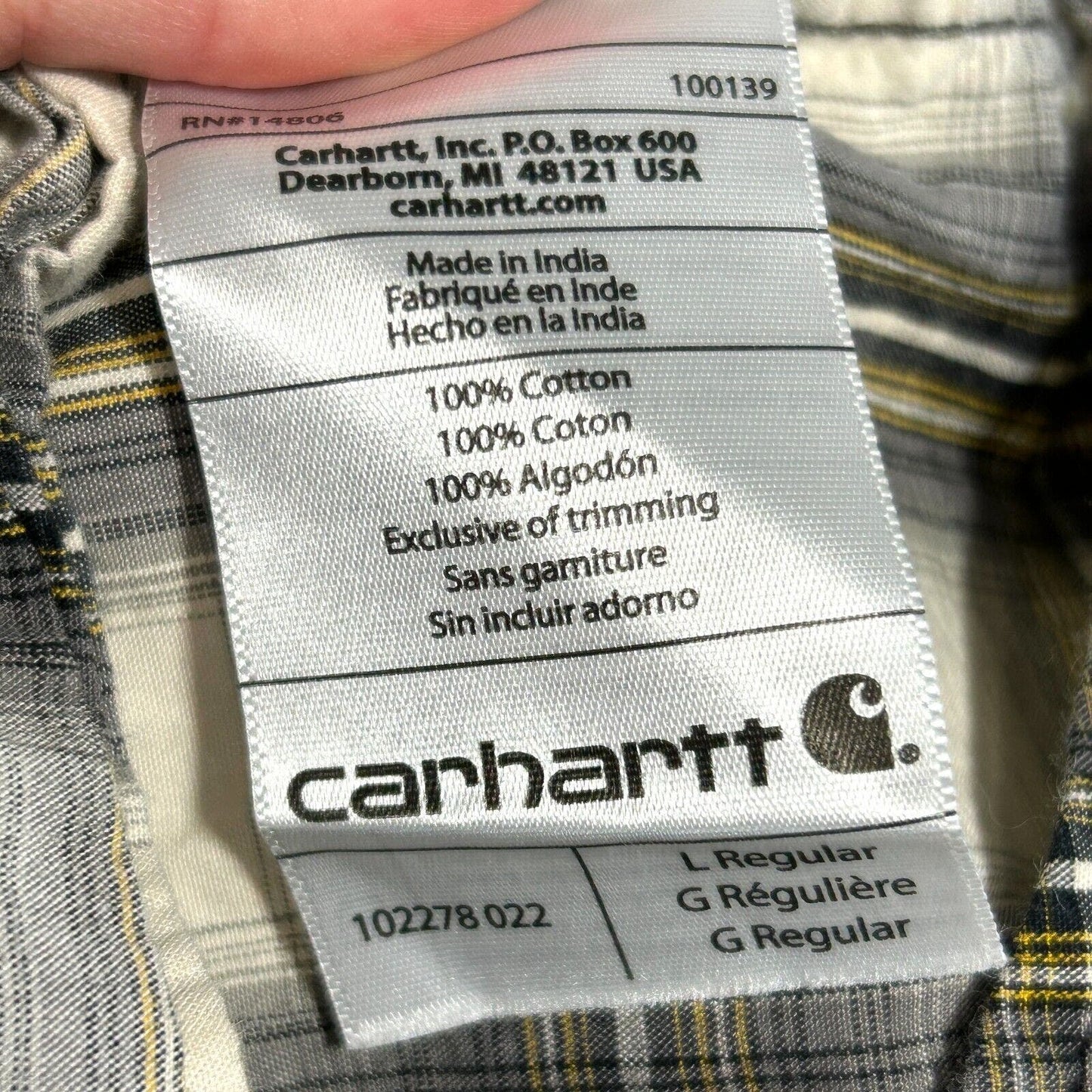 CARHARTT BUTTON UP LONG SHIRT MENS 100% COTTON Gray Plaid L