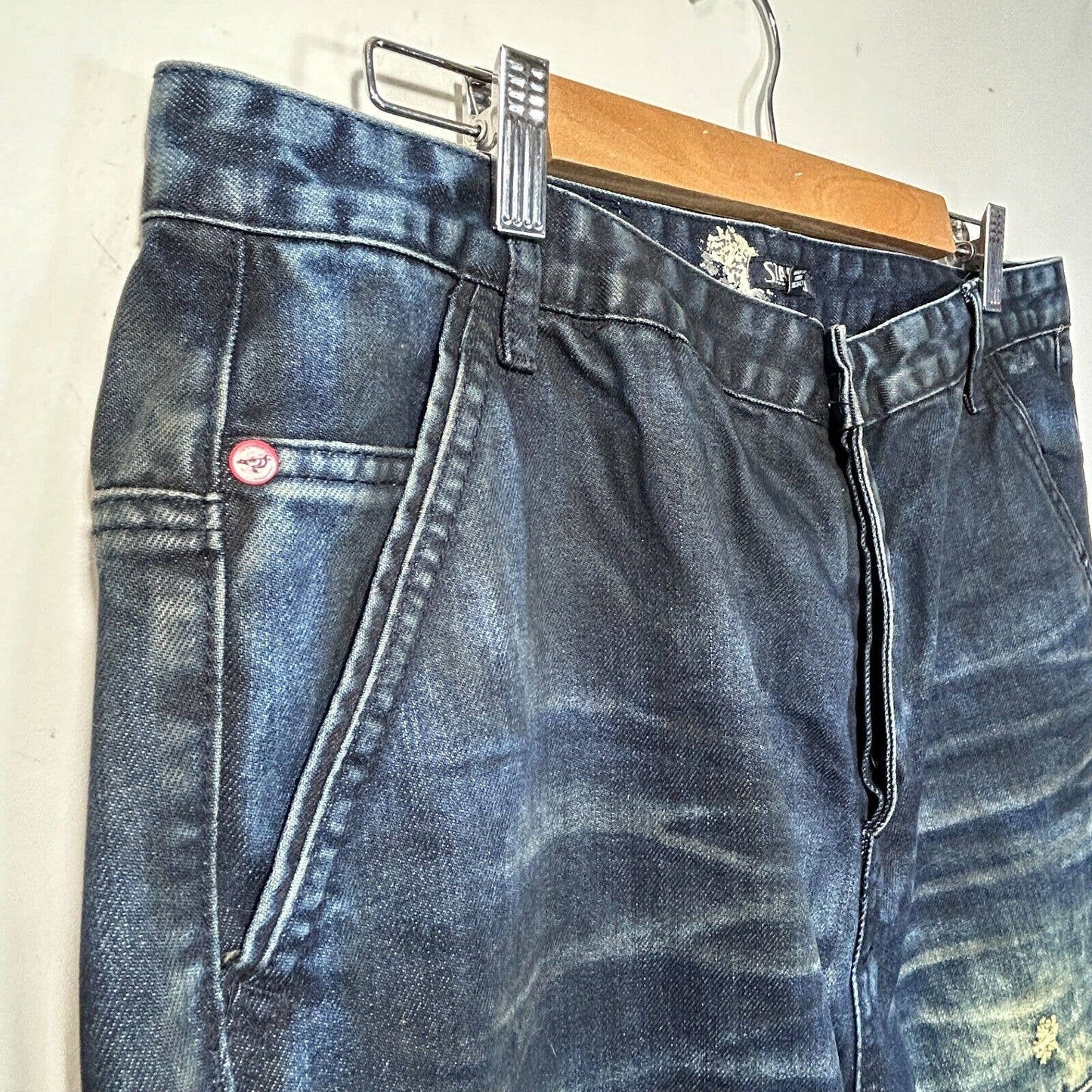 Staple Mens 35 x 34 Dark Denim Jeans Factory Distressed NWT