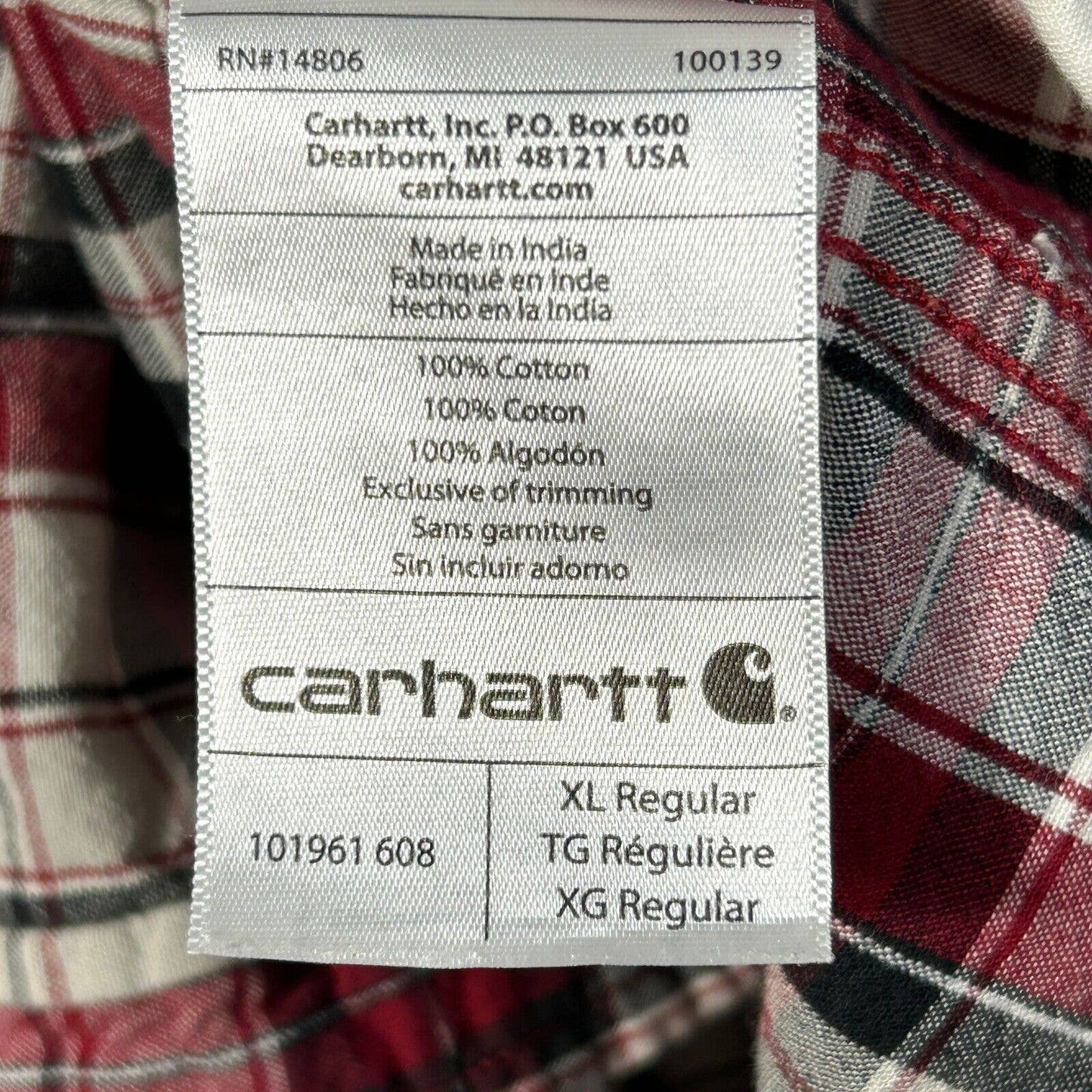 Carhartt Shirt Mens XL Regular Fort Plaid Workwear Short Sleeve 101961 608