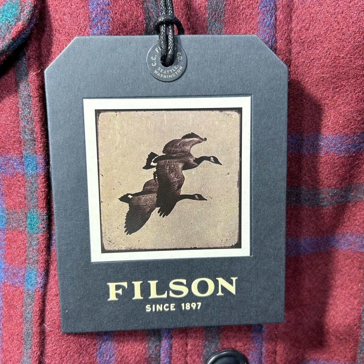 FILSON Seattle Wool Jac Shirt Deep Red Button Warm Layer Mens M NWT USA $395