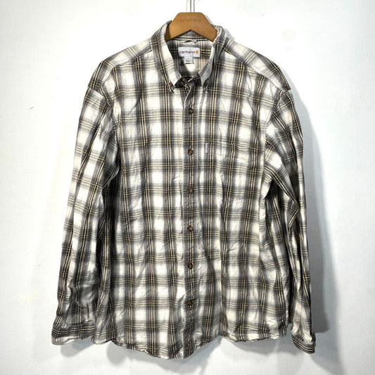 CARHARTT BUTTON UP LONG SHIRT MENS 100% COTTON Gray Plaid L