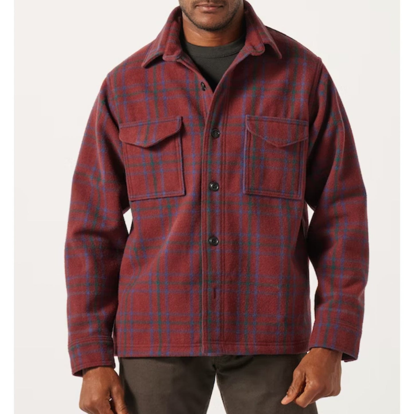 FILSON Seattle Wool Jac Shirt Deep Red Button Warm Layer Mens M NWT USA $395