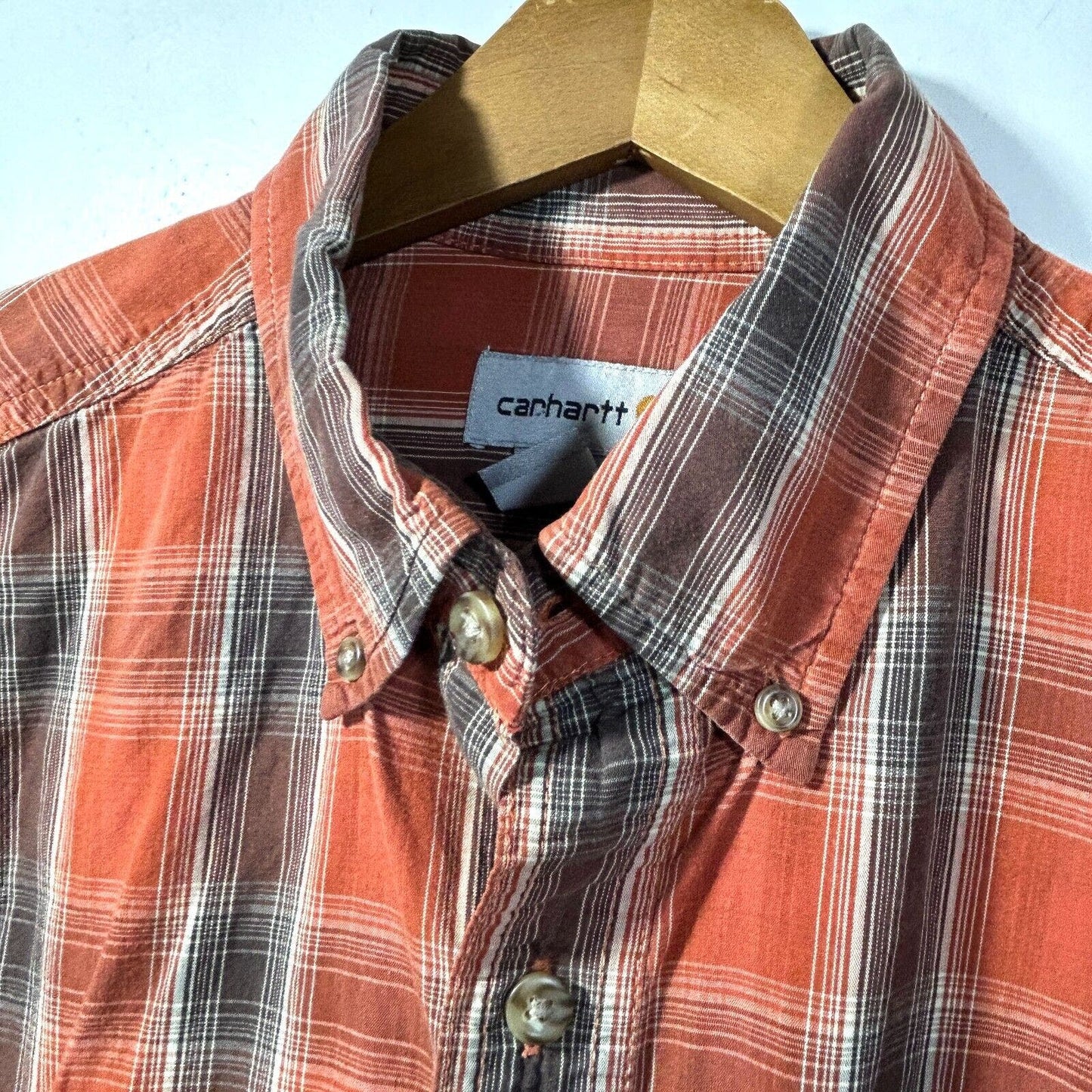 CARHARTT Relaxed Fit Plaid Long Sleeve Shirt Cotton Men's Size L 16.5" x 33"